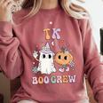 TK Boo Crew Retro Groovy Halloween Floral Ghost TK Teacher Men Women Kids Comfort Colors Sweatshirt Crimson TK Boo Crew Retro Groovy Halloween Floral Ghost TK Teacher Men Women Kids Comfort Colors Sweatshirt Crimson