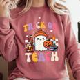 Trick Or Teach Ghost Teacher School Halloween Men Women Comfort Colors Sweatshirt Crimson