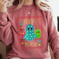 Trick Or Teach Neon Ghost Flower Teacher Spooky Halloween Comfort Colors Sweatshirt Crimson
