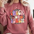 Trick Or Teach Retro Groovy Halloween Teacher Comfort Colors Sweatshirt Crimson