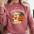 Trick Or Teach Retro Halloween Teacher Women Men Costume Comfort Colors Sweatshirt Crimson