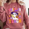 Trick Or Teach Teacher Ghost Teaching Fun Halloween Teacher Comfort Colors Sweatshirt Crimson