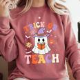Trick Or Teach Teacher Groovy Ghost Halloween Teacher Comfort Colors Sweatshirt Crimson Trick Or Teach Teacher Groovy Ghost Halloween Teacher Comfort Colors Sweatshirt Crimson