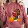 Turkey Reading Books Fall Thanksgiving Teacher Book Comfort Colors Sweatshirt Crimson