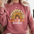 Wild About Reading Teacher Back To School Leopard Rainbow Comfort Colors Sweatshirt Crimson