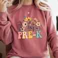 Wildflower Pre-K Preschool Team Floral Teacher Girls Comfort Colors Sweatshirt Crimson