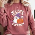 Will Trade Students For Candy Halloween Teacher Comfort Colors Sweatshirt Crimson