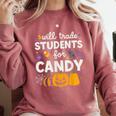 Will Trade Students For Candy Teacher Cute Halloween Comfort Colors Sweatshirt Crimson Will Trade Students For Candy Teacher Cute Halloween Comfort Colors Sweatshirt Crimson