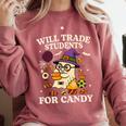 Will Trade Students For Candy Teacher Ghost Halloween Comfort Colors Sweatshirt Crimson Will Trade Students For Candy Teacher Ghost Halloween Comfort Colors Sweatshirt Crimson