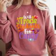 Will Trade Students For Candy Teacher Halloween Costume Comfort Colors Sweatshirt Crimson Will Trade Students For Candy Teacher Halloween Costume Comfort Colors Sweatshirt Crimson