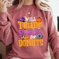 Will Trade Students For Donuts Halloween Teacher Comfort Colors Sweatshirt Crimson