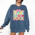 100 Days Of School Preppy 100th Day Of School Teacher Kids Comfort Colors Sweatshirt Denim