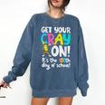 100th Day Of School Get Your Cray On Teacher Comfort Colors Sweatshirt Denim