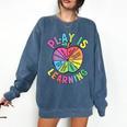 Apple Retro Play Is Learning Kindergarten Teacher Daycare Comfort Colors Sweatshirt Denim