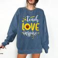 Back To School Teach Love And Inspire Teacher Sunflower Comfort Colors Sweatshirt Denim
