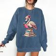 Book Lover Cute Flamingo Reading Teacher Librarian Women Comfort Colors Sweatshirt Denim