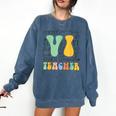 Braille Teacher Of The Visually Impaired Groovy VI Teacher Comfort Colors Sweatshirt Denim