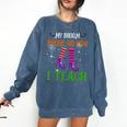 My Broom Broke So Now I Teach Teacher Witch Halloween Comfort Colors Sweatshirt Denim