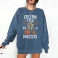 Creepin It Real Pre-K Monsters Halloween Preschool Teacher Comfort Colors Sweatshirt Denim Creepin It Real Pre-K Monsters Halloween Preschool Teacher Comfort Colors Sweatshirt Denim