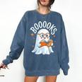 Cute Ghost Reading Book Librarian Teacher Halloween Costume Comfort Colors Sweatshirt Denim