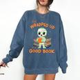 Cute Halloween Teacher Librarian Mummy Reading Books Comfort Colors Sweatshirt Denim Cute Halloween Teacher Librarian Mummy Reading Books Comfort Colors Sweatshirt Denim