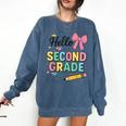 Cute Hello Second Grade Back To School Coquette Teacher Girl Comfort Colors Sweatshirt Denim Cute Hello Second Grade Back To School Coquette Teacher Girl Comfort Colors Sweatshirt Denim