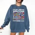 ESL Teacher All Are Welcome Here For Worlds Virtual Teachers Comfort Colors Sweatshirt Denim ESL Teacher All Are Welcome Here For Worlds Virtual Teachers Comfort Colors Sweatshirt Denim