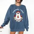 Espooky Vibes Maestra Halloween Spanish Mexican Teacher Comfort Colors Sweatshirt Denim