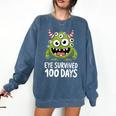 Eye Survived 100 Days Of School Monster Lover Teacher Kids Comfort Colors Sweatshirt Denim