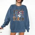 Fall Holiday Themed Thanksgiving Halloween Teacher Trick Or Comfort Colors Sweatshirt Denim Fall Holiday Themed Thanksgiving Halloween Teacher Trick Or Comfort Colors Sweatshirt Denim