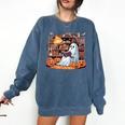 Ghost Book Reading Halloween Books Lover Teacher Comfort Colors Sweatshirt Denim