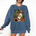 Ghost Library Reading Books Halloween Librarian Teacher Comfort Colors Sweatshirt Denim
