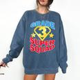 Grade 3 Super Squad Superhero Teacher Team Men Women Girls Kids Comfort Colors Sweatshirt Denim