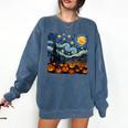 Halloween Pumpkin Starry Night Van Gogh Art Teacher Comfort Colors Sweatshirt Denim