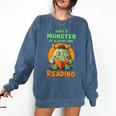 Halloween Teacher Librarian Monster Reading Books Men Women Kids Comfort Colors Sweatshirt Denim