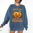 Halloween Teacher Librarian Pumpkin Reading Books Men Women Kids Comfort Colors Sweatshirt Denim Halloween Teacher Librarian Pumpkin Reading Books Men Women Kids Comfort Colors Sweatshirt Denim