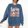 Happy 100th Day Of School 100 Days Brighter Teachers Kids Comfort Colors Sweatshirt Denim