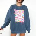 Happy Dot Day Bow Coquette For Teacher Girls Comfort Colors Sweatshirt Denim