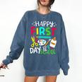 Happy First Day Of School Teacher Back To School Student Comfort Colors Sweatshirt Denim Happy First Day Of School Teacher Back To School Student Comfort Colors Sweatshirt Denim