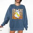 Happy Fri-Yay Friday Lovers Groovy Teacher Life Halloween Comfort Colors Sweatshirt Denim