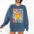 Happy Fri-Yay Groovy Teacher Friday Weekend Fri Yay Comfort Colors Sweatshirt Denim