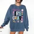 Hello First Grade Teacher Coquette Pencil Bow Back To School Comfort Colors Sweatshirt Denim Hello First Grade Teacher Coquette Pencil Bow Back To School Comfort Colors Sweatshirt Denim