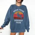 Hocus Pocus Everybody Focus Witch Halloween Teacher Women Comfort Colors Sweatshirt Denim
