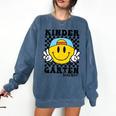 Kindergarten Teacher Hippie Smile Face Back School Comfort Colors Sweatshirt Denim