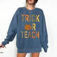 Leopard Trick Or Teach Halloween Teacher Costume Women Comfort Colors Sweatshirt Denim