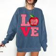 Love Kindergarten Cute Apple School Teacher Comfort Colors Sweatshirt Denim Love Kindergarten Cute Apple School Teacher Comfort Colors Sweatshirt Denim