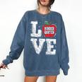 LOVE Kindergarten Teacher Student School Apple Comfort Colors Sweatshirt Denim