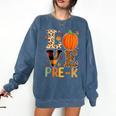 Love Pre-k Teacher Shirts Autumn Fall Pumpkin Fall Leopard Comfort Colors Sweatshirt Denim