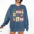 Merry And Bright Christmas Gingerbread Santa Book Teacher Comfort Colors Sweatshirt Denim