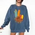 One Thankful Teacher Thanksgiving Turkey Peace Hand Sign Comfort Colors Sweatshirt Denim One Thankful Teacher Thanksgiving Turkey Peace Hand Sign Comfort Colors Sweatshirt Denim
